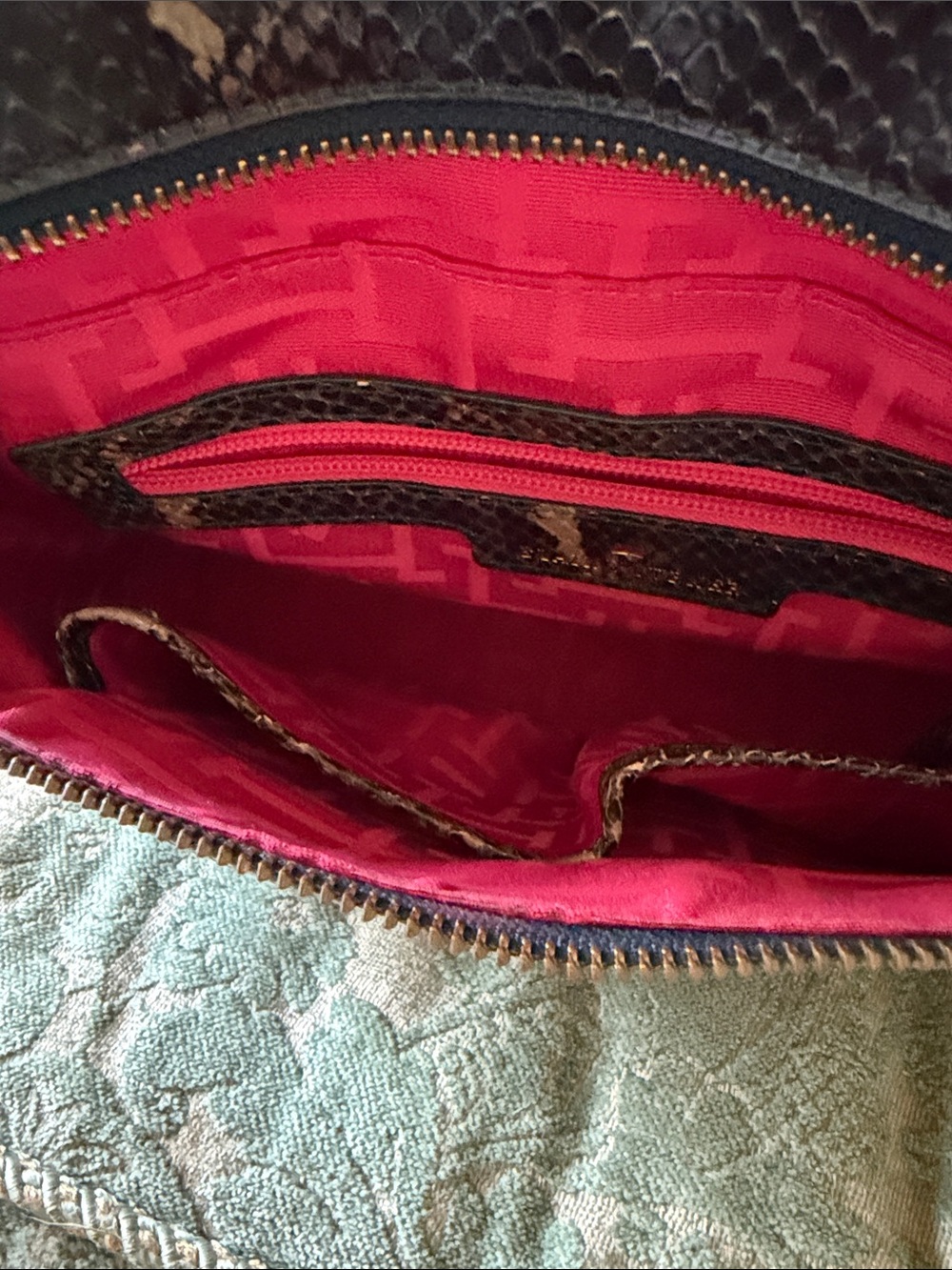 Elaine Turner Brown Python-Print Leather Satchel with Bamboo Handle - Picture 5 of 5